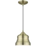 55901-01 1 Light Antique Brass Mini Bell Pendant with Shiny White Finish Inside-Lighting LumensPendant Lights