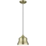 55901-01 1 Light Antique Brass Mini Bell Pendant with Shiny White Finish Inside-Lighting LumensPendant Lights