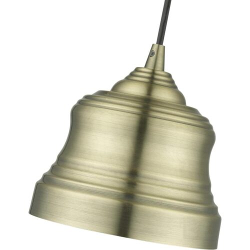 55901-01 1 Light Antique Brass Mini Bell Pendant with Shiny White Finish Inside-Lighting LumensPendant Lights