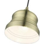 55901-01 1 Light Antique Brass Mini Bell Pendant with Shiny White Finish Inside-Lighting LumensPendant Lights