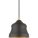 55901-07 1 Light Bronze Mini Bell Pendant with Gold Finish Inside-Lighting LumensPendant Lights