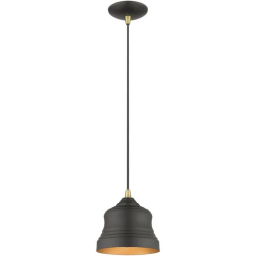 55901-07 1 Light Bronze Mini Bell Pendant with Gold Finish Inside-Lighting LumensPendant Lights