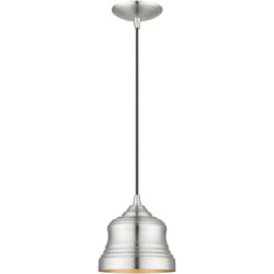 55901-91 1 Light Brushed Nickel Mini Bell Pendant with Gold Finish Inside-Lighting LumensPendant Lights