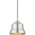 55901-91 1 Light Brushed Nickel Mini Bell Pendant with Gold Finish Inside-Lighting LumensPendant Lights