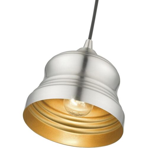 55901-91 1 Light Brushed Nickel Mini Bell Pendant with Gold Finish Inside-Lighting LumensPendant Lights