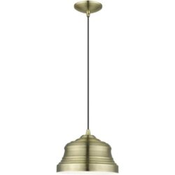 55902-01 1 Light Antique Brass Bell Pendant with Shiny White Finish Inside-Lighting LumensPendant Lights