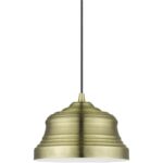 55902-01 1 Light Antique Brass Bell Pendant with Shiny White Finish Inside-Lighting LumensPendant Lights