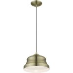 55902-01 1 Light Antique Brass Bell Pendant with Shiny White Finish Inside-Lighting LumensPendant Lights