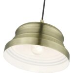 55902-01 1 Light Antique Brass Bell Pendant with Shiny White Finish Inside-Lighting LumensPendant Lights