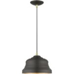 55902-07 1 Light Bronze Bell Pendant with Gold Finish Inside-Lighting LumensPendant Lights