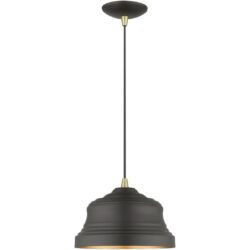 55902-07 1 Light Bronze Bell Pendant with Gold Finish Inside-Lighting LumensPendant Lights