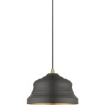 55902-07 1 Light Bronze Bell Pendant with Gold Finish Inside-Lighting LumensPendant Lights