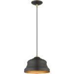 55902-07 1 Light Bronze Bell Pendant with Gold Finish Inside-Lighting LumensPendant Lights