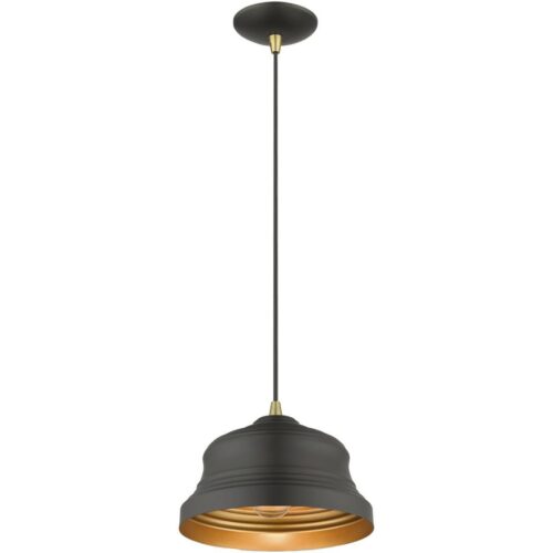 55902-07 1 Light Bronze Bell Pendant with Gold Finish Inside-Lighting LumensPendant Lights