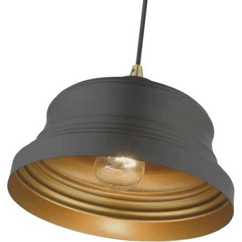 55902-07 1 Light Bronze Bell Pendant with Gold Finish Inside-Lighting LumensPendant Lights