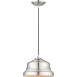 55902-91 1 Light Brushed Nickel Bell Pendant with Gold Finish Inside-Lighting LumensPendant Lights