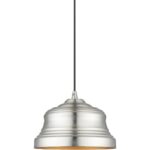 55902-91 1 Light Brushed Nickel Bell Pendant with Gold Finish Inside-Lighting LumensPendant Lights