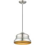 55902-91 1 Light Brushed Nickel Bell Pendant with Gold Finish Inside-Lighting LumensPendant Lights