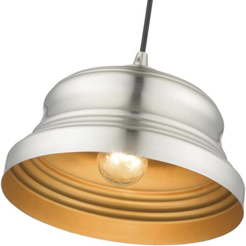 55902-91 1 Light Brushed Nickel Bell Pendant with Gold Finish Inside-Lighting LumensPendant Lights