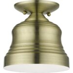 55909-01 1 Light Antique Brass Bell Petite Bell Semi-Flush with Shiny White Finish Inside-Lighting LumensSemi Flush