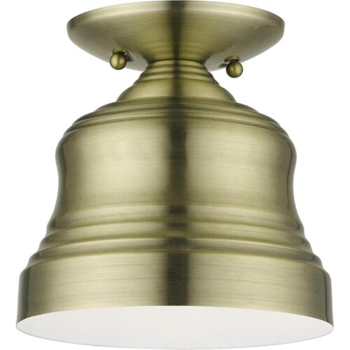 55909-01 1 Light Antique Brass Bell Petite Bell Semi-Flush with Shiny White Finish Inside-Lighting LumensSemi Flush