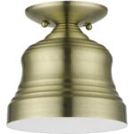 55909-01 1 Light Antique Brass Bell Petite Bell Semi-Flush with Shiny White Finish Inside-Lighting LumensSemi Flush