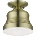 55909-01 1 Light Antique Brass Bell Petite Bell Semi-Flush with Shiny White Finish Inside-Lighting LumensSemi Flush