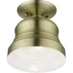 55909-01 1 Light Antique Brass Bell Petite Bell Semi-Flush with Shiny White Finish Inside-Lighting LumensSemi Flush