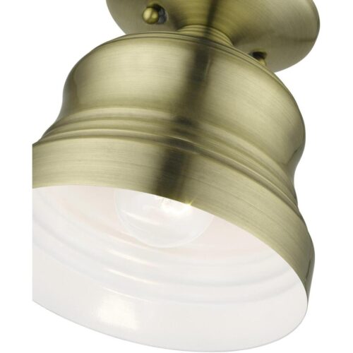 55909-01 1 Light Antique Brass Bell Petite Bell Semi-Flush with Shiny White Finish Inside-Lighting LumensSemi Flush