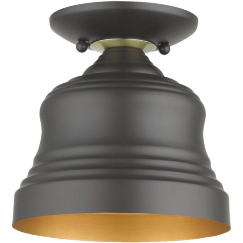 55909-07 1 Light Bronze Bell Petite Bell Semi-Flush with Gold Finish Inside-Lighting LumensSemi Flush