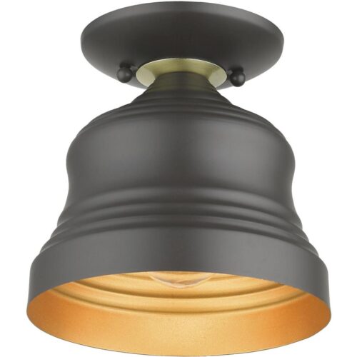 55909-07 1 Light Bronze Bell Petite Bell Semi-Flush with Gold Finish Inside-Lighting LumensSemi Flush