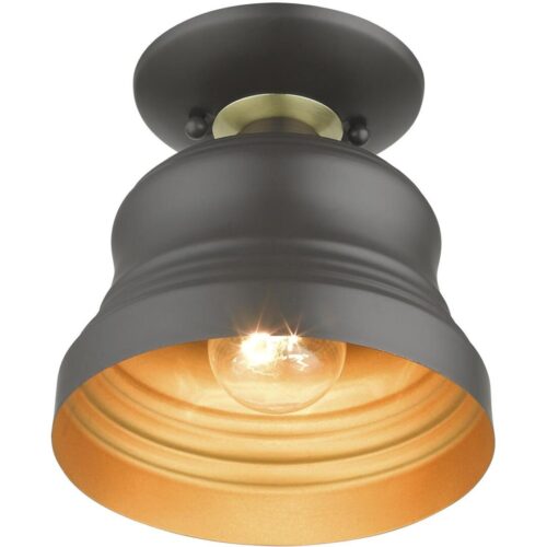 55909-07 1 Light Bronze Bell Petite Bell Semi-Flush with Gold Finish Inside-Lighting LumensSemi Flush