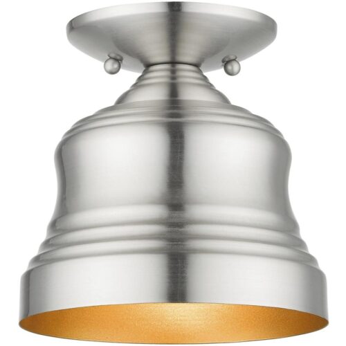 55909-91 1 Light Brushed Nickel Bell Petite Bell Semi-Flush with Gold Finish Inside-Lighting LumensSemi Flush