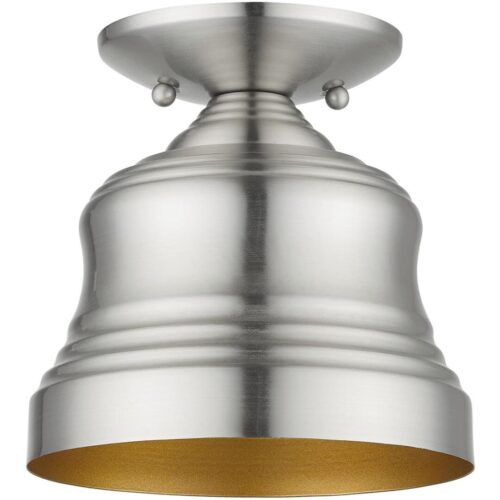 55909-91 1 Light Brushed Nickel Bell Petite Bell Semi-Flush with Gold Finish Inside-Lighting LumensSemi Flush