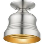 55909-91 1 Light Brushed Nickel Bell Petite Bell Semi-Flush with Gold Finish Inside-Lighting LumensSemi Flush