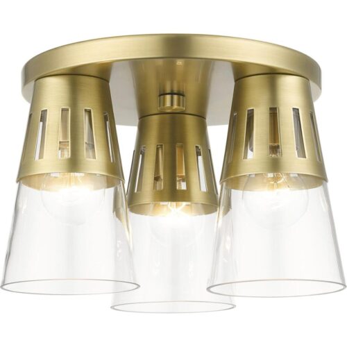 56454-08 3 Light Natural Brass Flush Mount-Lighting LumensBath/Flush Mounts