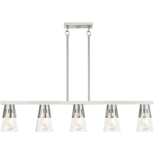 56455-91 5 Light Brushed Nickel Large Linear Chandelier-Lighting LumensChandeliers