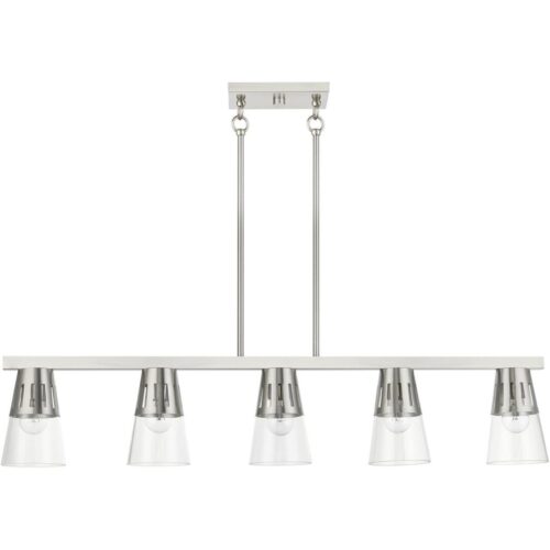 56455-91 5 Light Brushed Nickel Large Linear Chandelier-Lighting LumensChandeliers