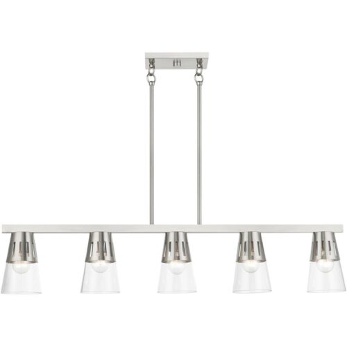 56455-91 5 Light Brushed Nickel Large Linear Chandelier-Lighting LumensChandeliers