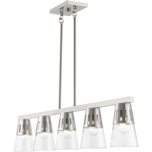 56455-91 5 Light Brushed Nickel Large Linear Chandelier-Lighting LumensChandeliers