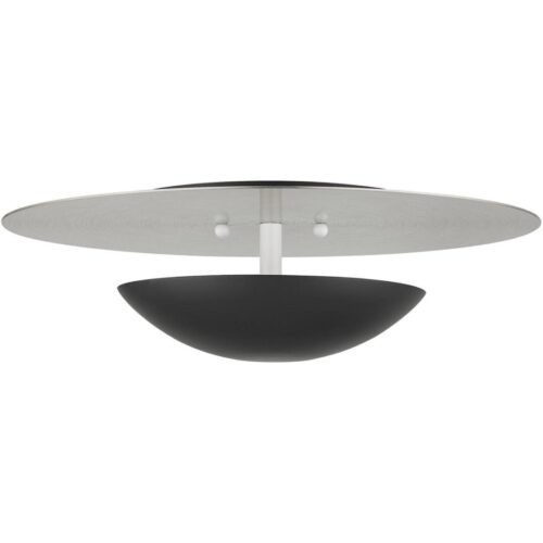 56570-04 2 Light Black Large Semi-Flush/ Wall Sconce with Brushed Nickel Reflector Backplate-Lighting LumensSemi Flush