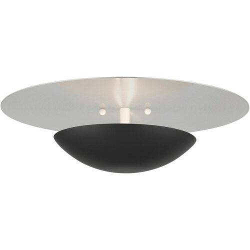 56570-04 2 Light Black Large Semi-Flush/ Wall Sconce with Brushed Nickel Reflector Backplate-Lighting LumensSemi Flush