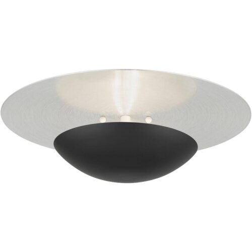 56570-04 2 Light Black Large Semi-Flush/ Wall Sconce with Brushed Nickel Reflector Backplate-Lighting LumensSemi Flush