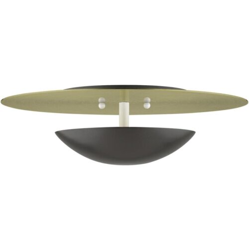 56570-92 2 Light English Bronze Large Semi-Flush/ Wall Sconce with Antique Brass Reflector Backplate-Lighting LumensSemi Flush