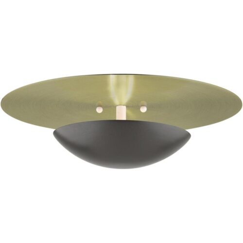 56570-92 2 Light English Bronze Large Semi-Flush/ Wall Sconce with Antique Brass Reflector Backplate-Lighting LumensSemi Flush