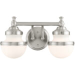 15 inch 2 Light Brushed Nickel Bathroom Vanity light fixture with Hand Blown Satin Opal White Glass Shade-Lighting LumensBath/Vanity