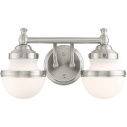 15 inch 2 Light Brushed Nickel Bathroom Vanity light fixture with Hand Blown Satin Opal White Glass Shade-Lighting LumensBath/Vanity