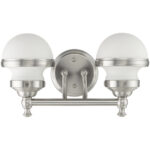 15 inch 2 Light Brushed Nickel Bathroom Vanity light fixture with Hand Blown Satin Opal White Glass Shade-Lighting LumensBath/Vanity