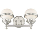 15 inch 2 Light Brushed Nickel Bathroom Vanity light fixture with Hand Blown Satin Opal White Glass Shade-Lighting LumensBath/Vanity