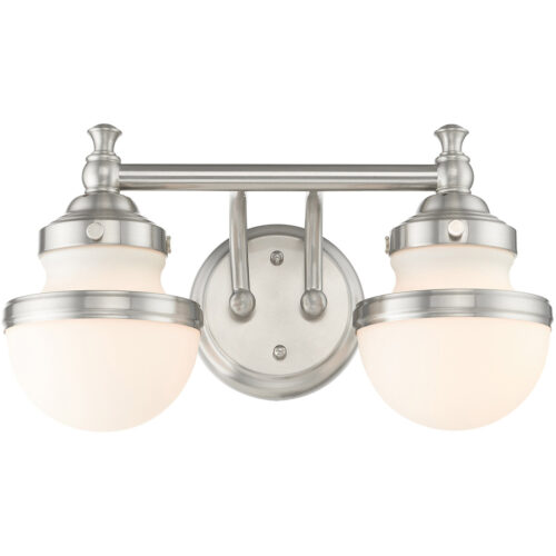 15 inch 2 Light Brushed Nickel Bathroom Vanity light fixture with Hand Blown Satin Opal White Glass Shade-Lighting LumensBath/Vanity